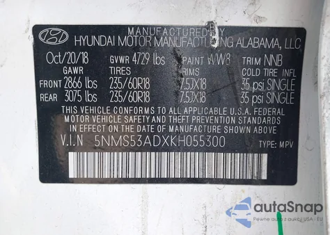 2019 Hyundai Santa Fe Limited из США, поврежденный, VIN 5NMS53ADXKH055300